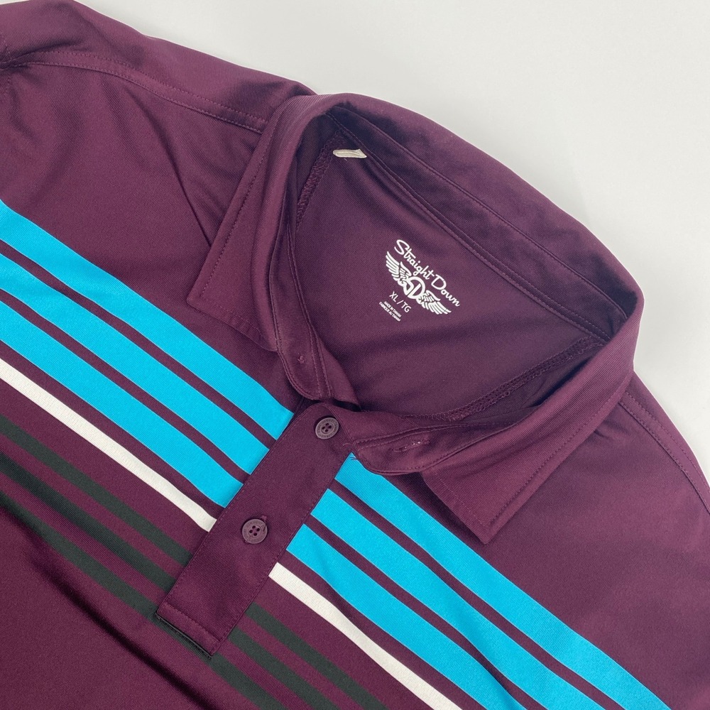 Straight Down Polo Shirt Mens Extra Large Purple Striped Performance Golf Active